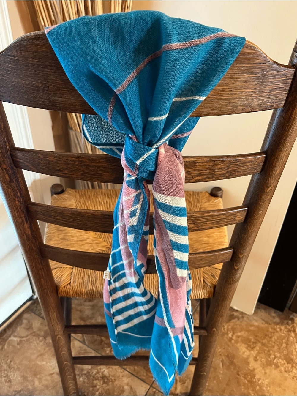 Vintage Georgiou Pure Wool Scarf Made in Italy Teal Pink Abstract Geometric